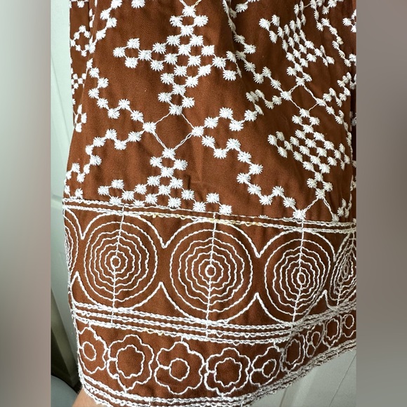 Vtg NANETTE LEPORE Embroidered Skirt Brown Whitete Embroidery Pleated Faux Wrap - Picture 2 of 11